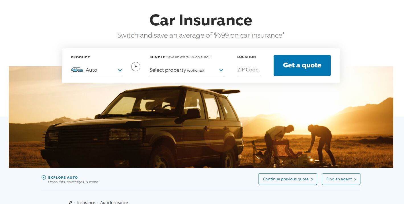 Progressive auto insurance quote page