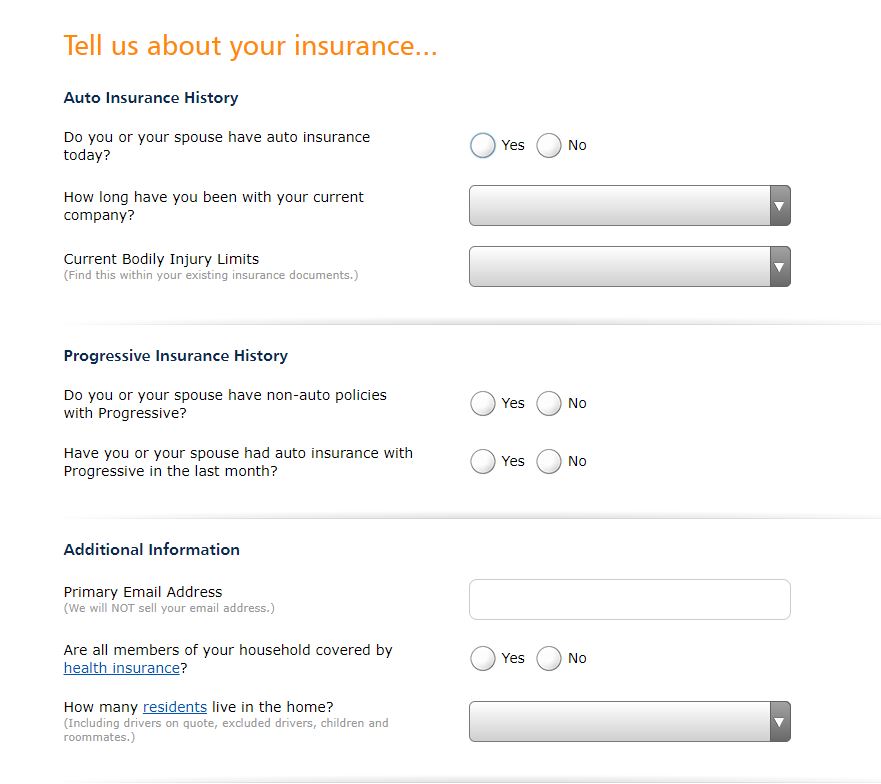 Progressive insurance history form