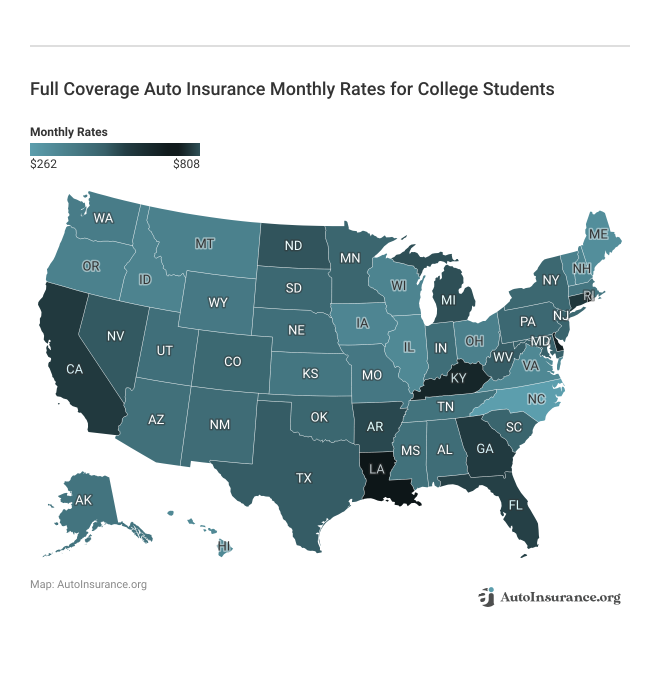 <h3>Full Coverage Auto Insurance Monthly Rates for College Students</h3>